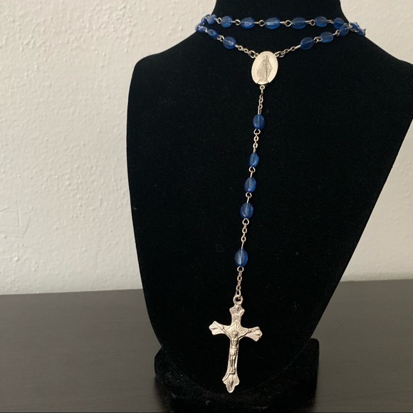 Jewelry - Blue Beaded Roserie Cross Layered Necklace